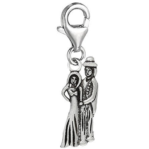 Clip on Wedding Bride and Groom Charm Dangle Pendant for European Clip on Charm Jewelry w/ Lobster Clasp - Sexy Sparkles Fashion Jewelry