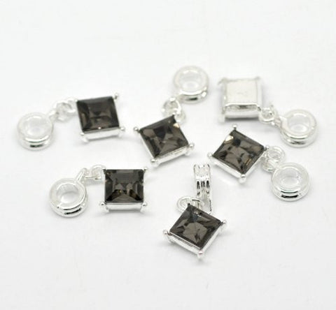 Gray Acrylic  Rhinestone Dangle Bead European Bead Compatible for Most European Snake Chain Charm Bracelet - Sexy Sparkles Fashion Jewelry - 2