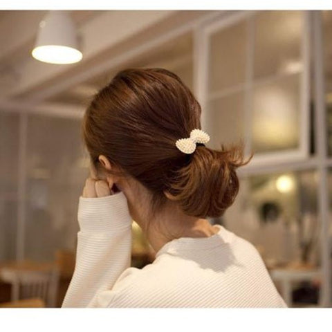 Nylon Cirlce Ring Hair Band Ponytail Holder Black Acrylic Imitation Pearl Choose Your Style From Menu (Bowknot B) - Sexy Sparkles Fashion Jewelry - 3