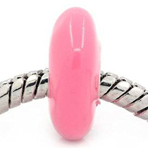 European Charm Beads Flat Round Silver Plated Enamel hot pink - Sexy Sparkles Fashion Jewelry - 1