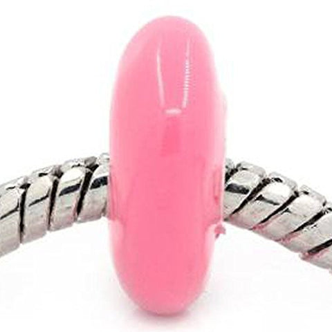 European Charm Beads Flat Round Silver Plated Enamel hot pink - Sexy Sparkles Fashion Jewelry - 1