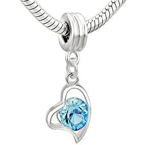 Heart Dangle w/ Crystal for Snake Chain Bracelet (Turquoise)