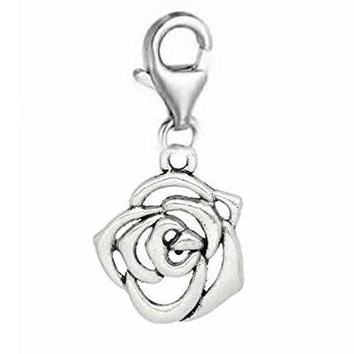 Clip on Flower Rose Charm Dangle Pendant for European Clip on Charm Jewelry with Lobster Clasp - Sexy Sparkles Fashion Jewelry