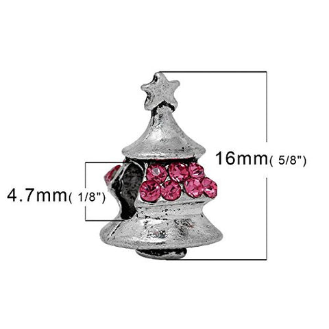 Christmas Tree W/pink Rhinestones Charm Bead for European Snake Chain Charm Bracelet - Sexy Sparkles Fashion Jewelry - 2