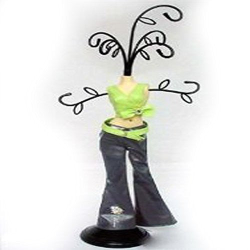 Jewelry Doll Organizer with Bright Green Shirt and Black Pants Stand Approx 12 Tall - Sexy Sparkles Fashion Jewelry