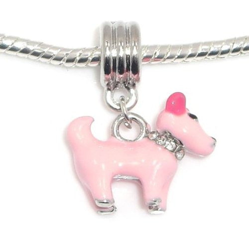Pink Dog Dangle Bead European Bead Compatible for Most European Snake Chain Charm Bracelet