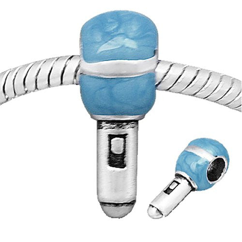 Light Blue Microphone Enamel Bead European Bead Compatible for Most European Snake Chain Charm Bracelet