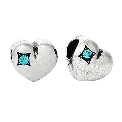 Heart w/ Blue  Crystal Bead Compatible for Most European Snake Chain Bracelet - Sexy Sparkles Fashion Jewelry - 2