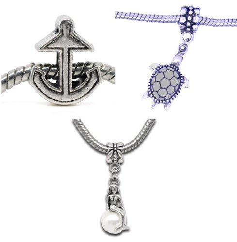 Set of Three (3) Sea Charm Beads Fit Pandora Charm Bead Bracelet