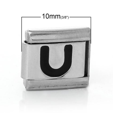 Italian Charm Bracelet Link Square Silver Tone Alphabet Letter (U) - Sexy Sparkles Fashion Jewelry - 2