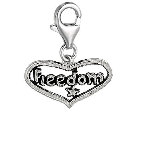 Hollow Freedom Heart Clip On For Bracelet Charm Pendant for European Charm Jewelry w/ Lobster Clasp