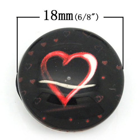 Red Heart Design Glass Chunk Charm Button Fits Chunk Bracelet 18mm - Sexy Sparkles Fashion Jewelry - 2