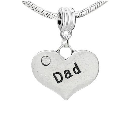 2 Sided Heart w/Crystal Stones For Snake Chain  "Dad"
