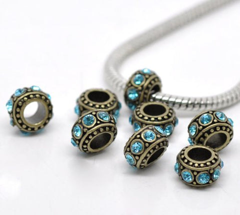 Gold tone With Aqua Marine Rhinestone charm for European Snake chain charm bracelet - Sexy Sparkles Fashion Jewelry - 2
