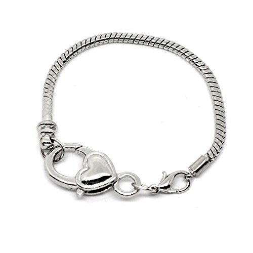 Heart Lobster Clasp Charm Bracelet Silver Tone (9.0")