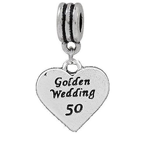Golden Wedding 50 Dangle European Bead Compatible for Most European Snake Chain Charm Bracelet
