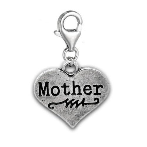 Clip on Mother on Heart Charm Pendant for European Jewelry w/ Lobster Clasp - Sexy Sparkles Fashion Jewelry