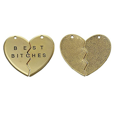 Gold Tone BFF Best Bitches Split Heart Pendant for Necklace - Sexy Sparkles Fashion Jewelry - 3