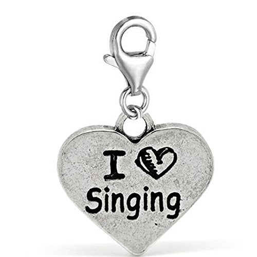 Clip on I Love Singing Charm Pendant for European Jewelry w/ Lobster Clasp