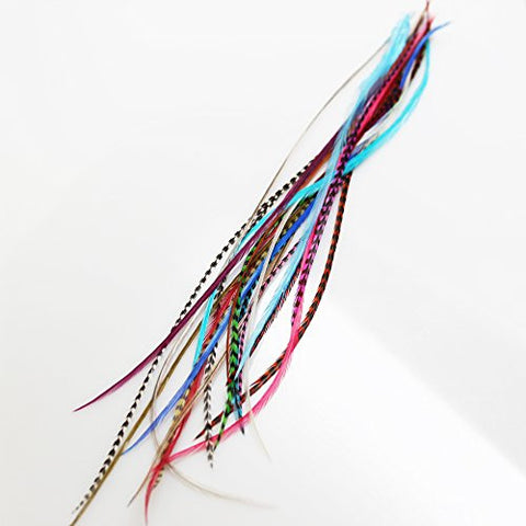 Feather Hair Extension 20 Individual Vivid Grizzly and Solid  Block Mix 7-11 in Length Plus 10 Silicone Crimp Beads - Sexy Sparkles Fashion Jewelry - 5