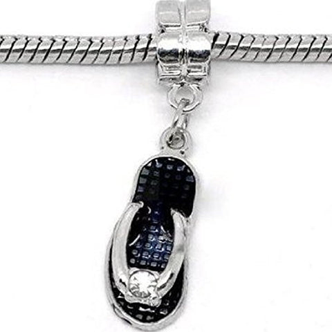 Black Beach Sandal Charm Dangle With  Crystals Bead Charm Spacer For Snake Chain Charm Bracelet - Sexy Sparkles Fashion Jewelry - 1