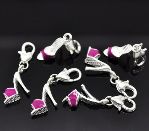 Clip on High Heal Fuchsia Shoe Charm Pendant for European Jewelry w/ Lobster Clasp - Sexy Sparkles Fashion Jewelry - 4