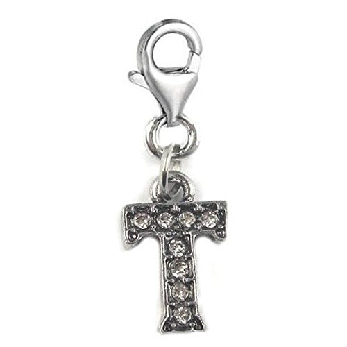 Clip on Letter T Dangle Charm Pendant for European Clip on Charm Jewelry w/ Lobster Clasp