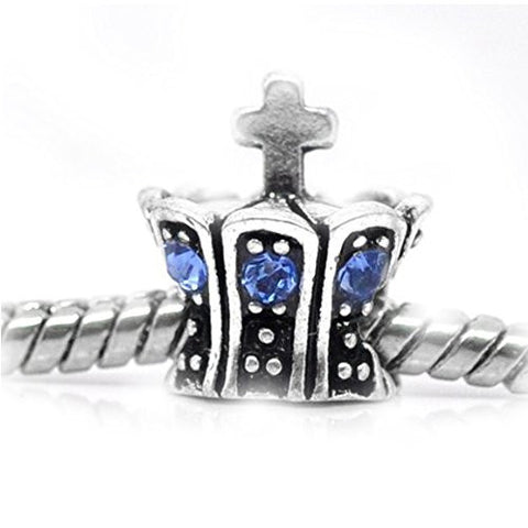 Blue  Rhinestone Crown European Bead Compatible for Most European Snake Chain Bracelet - Sexy Sparkles Fashion Jewelry - 1