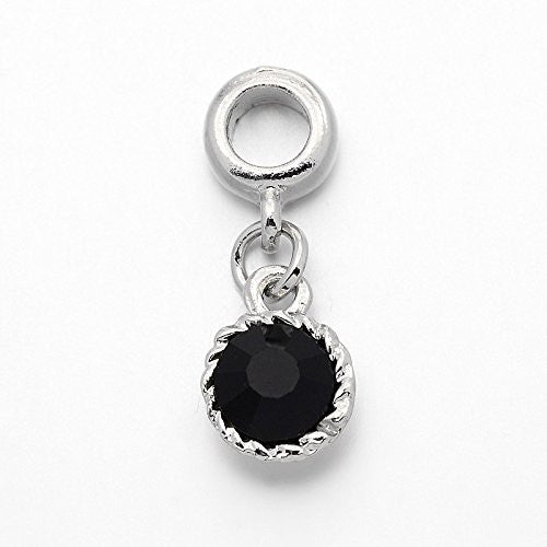 Black Dangle Created Birthstone Spacer Charm European Bead Compatible for Most European Snake Chain Bracelet