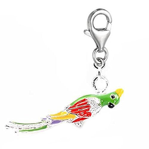 Clip on Parrot Dangle Charm Pendant for European Clip on Charm Jewelry w/ Lobster Clasp
