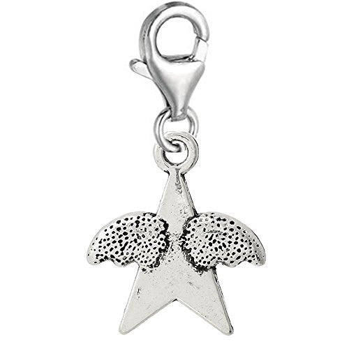 Star with Wings Clip On Pendant for European Charm Jewelry w/ Lobster Clasp - Sexy Sparkles Fashion Jewelry