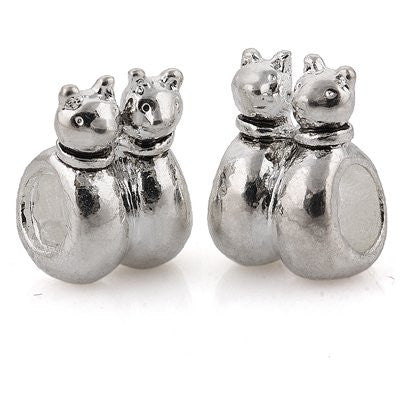 Twin Cats European Bead Compatible for Most European Snake Chain Charm Bracelet - Sexy Sparkles Fashion Jewelry - 2