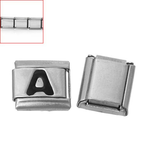 Italian Charm Bracelet Link Square Silver Tone Alphabet Letter (A) - Sexy Sparkles Fashion Jewelry - 3