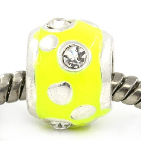 European Charm Beads Column Silver Plated Clear Rhinestone Enamel yellow - Sexy Sparkles Fashion Jewelry - 4