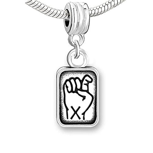 Sign Lauguage Charms Alphabet Letter European Bead Compatible for Most European Snake Chain Bracelet (X)