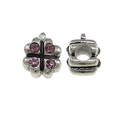 Four Leaf Clover with Amethyst Crytals Charm European Bead Compatible for Most European Snake Chain Bracelet - Sexy Sparkles Fashion Jewelry - 1