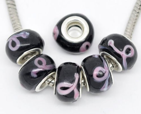 Pink Ribbon Awareness Glass European Bead Compatible for Most European Snake Chain Bracelet - Sexy Sparkles Fashion Jewelry - 2