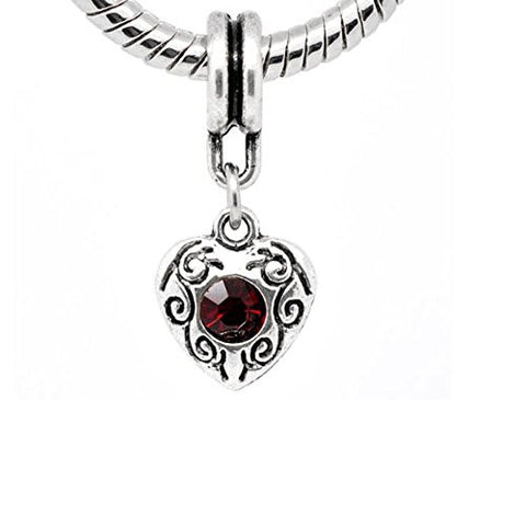 Heart Dangle With Juanury Garnet Birthstone Charms for Snake Chain Bracelet - Sexy Sparkles Fashion Jewelry - 1