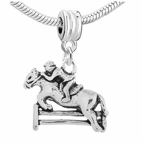 Jockey and Horse Jumping Over Fence Dangle European Bead Compatible for Most European Snake Chain Bracelet - Sexy Sparkles Fashion Jewelry - 2