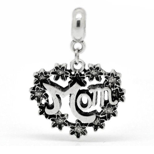 Mom Charm Pendant Heart with Flowers Charm Pendant