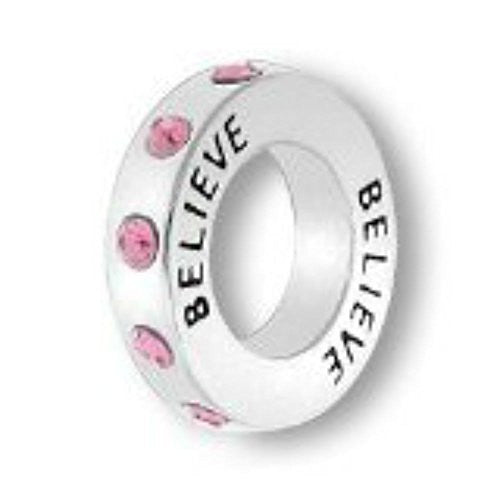 Believe W/Pink  Crystals Charm Bead