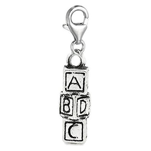 Clip on ABC Cube Charm Dangle Pendant for European Clip on Charm Jewelry with Lobster Clasp - Sexy Sparkles Fashion Jewelry - 1