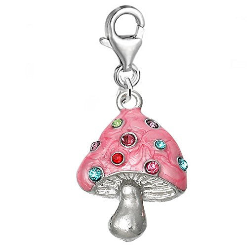 Pink Mushroom With  Crystals Clip On Pendant for European Charm Jewelry w/ Lobster Clasp - Sexy Sparkles Fashion Jewelry