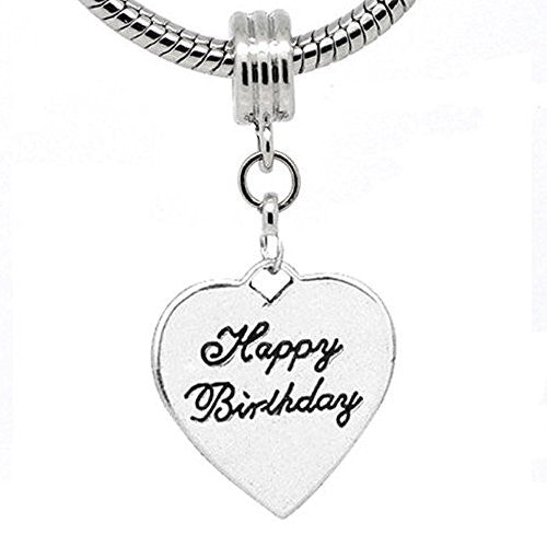 Happy Birthday on Heart Dangle European Bead Compatible for Most European Snake Chain Bracelet - Sexy Sparkles Fashion Jewelry