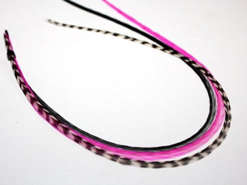 (Seven Feather) 7-10 Pink,black & Grizzly Feathers Only Salon Quality Feathers!7 Feathers