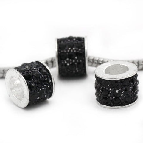 Black Cylinder Charm w/  Rhinestones European Bead Compatible for Most European Snake Chain Bracelet - Sexy Sparkles Fashion Jewelry - 3