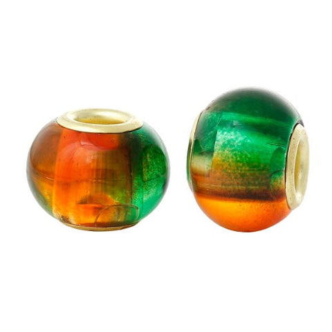 5 Glass European Charm Beads Round Green & orange multi - Sexy Sparkles Fashion Jewelry - 3