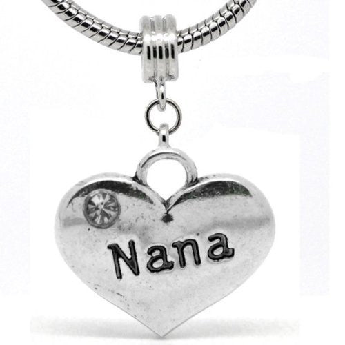 2 Sided Heart Charm (Nana)Spacer Bead for European Snake Chain Charm Bracelet