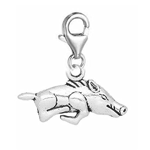 Wild Boar Clip On For Bracelet Charm Pendant for European Charm Jewelry w/ Lobster Clasp