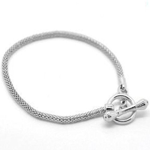 Silver Tone Toggle Clasp European Charm Bracelet, Pandora Charms & Beads Compatible 8.5inches
